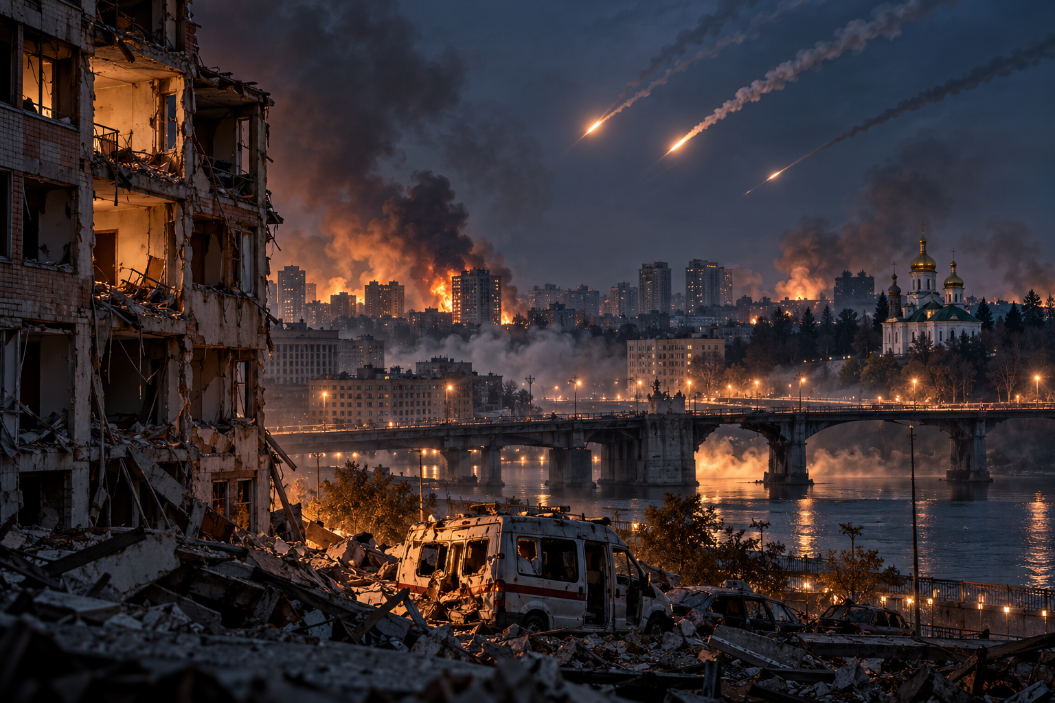 Kyiv Hit by Missiles Hours After Moscow Says Ukraine Talks Can Resume